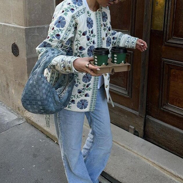 Women's cardigan with folk floral embroidery, button placket and loose fit Mune Fashion