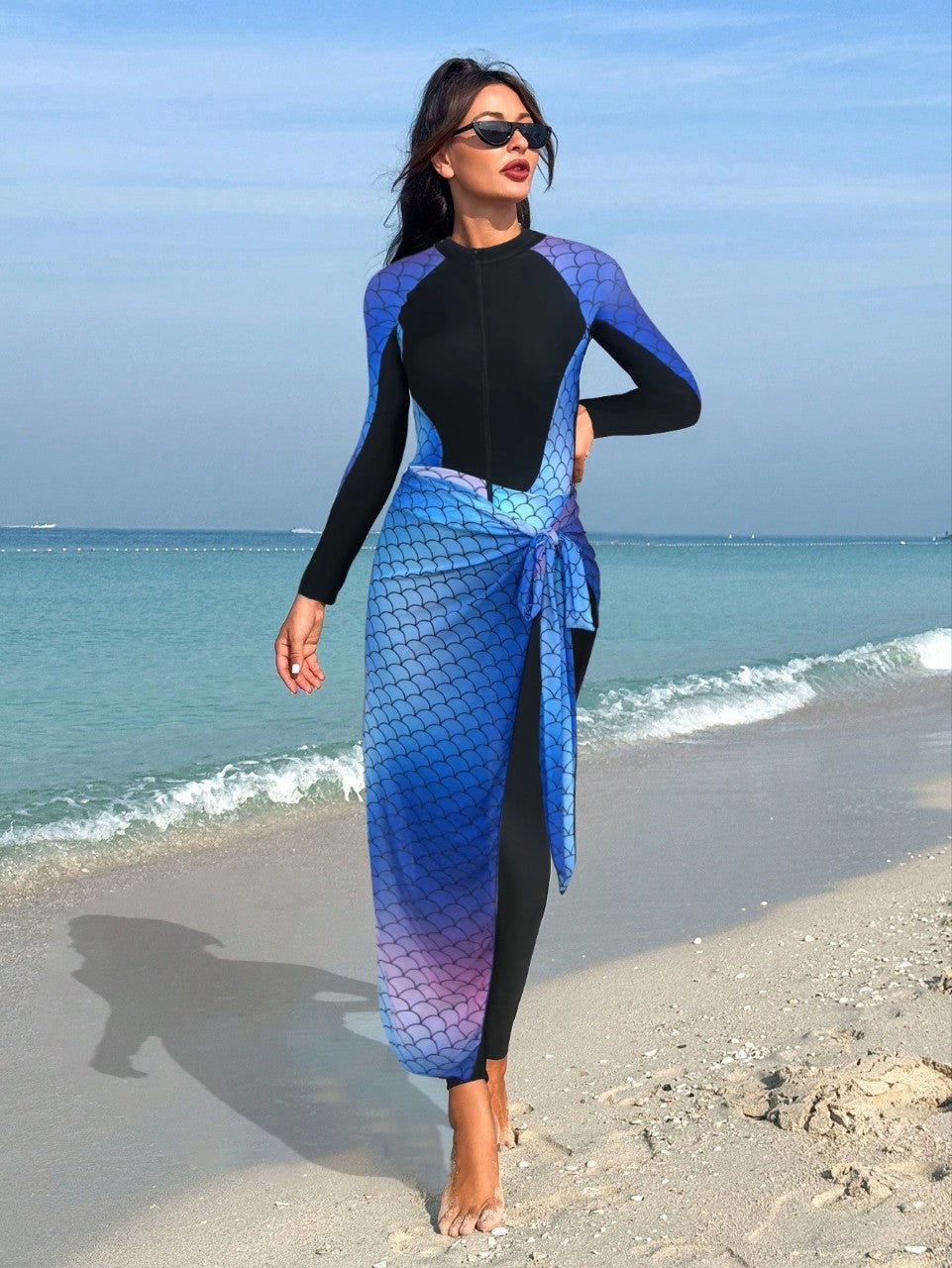 Women's one-piece swimsuit with fashionable wrap skirt and high UV protection Mune Fashion