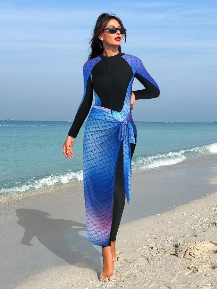Women's one-piece swimsuit with fashionable wrap skirt and high UV protection Mune Fashion
