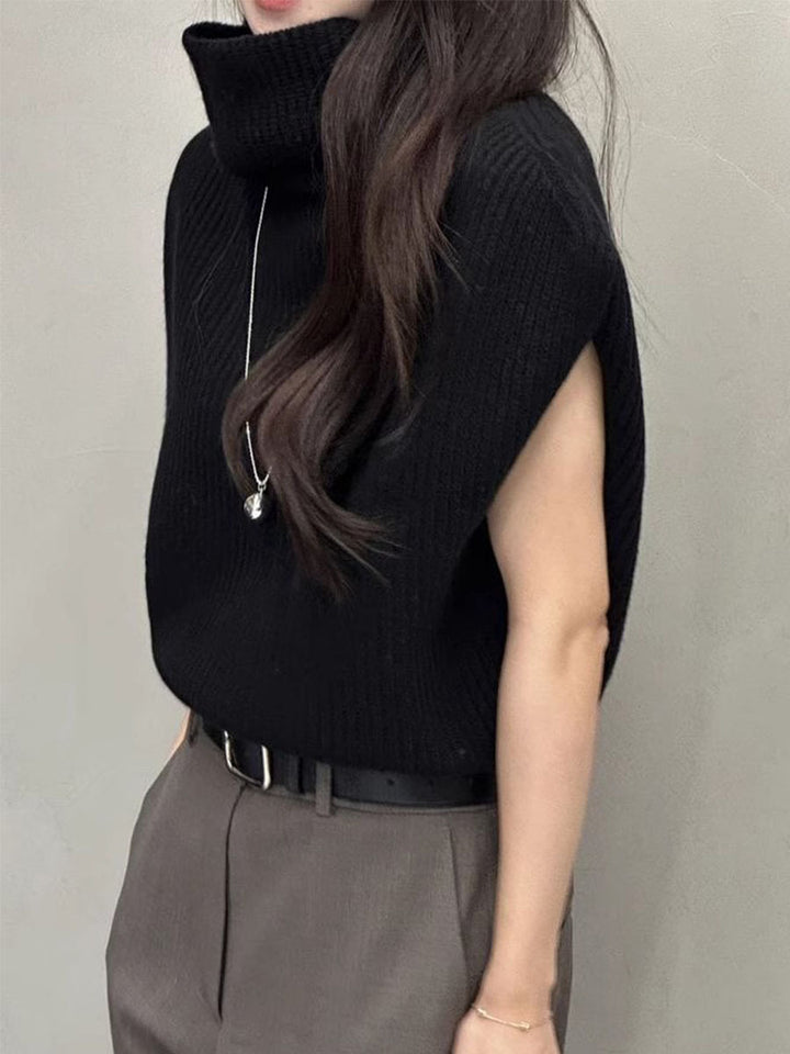 Women’s Knit Sleeveless Vest with Roll Neck and Ribbed Texture Mune Fashion