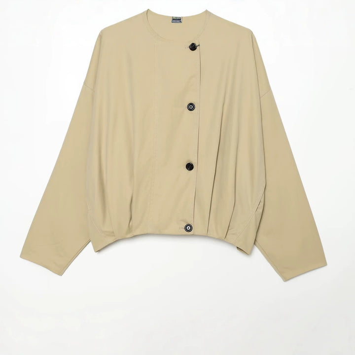 Women's Short Water-Repellent Cape Jacket with High Stand-Up Collar and Concealed Button Placket Mune Fashion