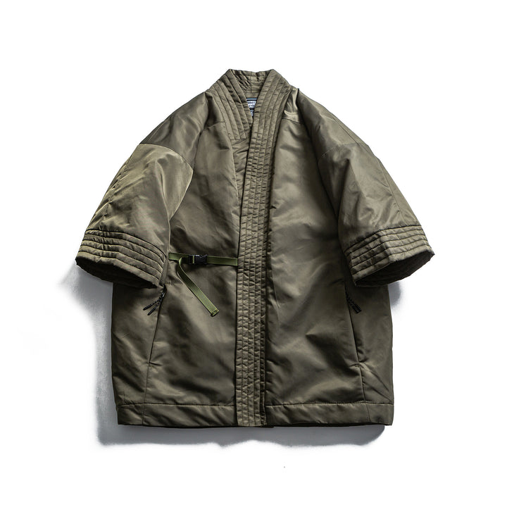Unisex Padded Kimono Jacket with Short Sleeves and Waist Belt Mune Fashion