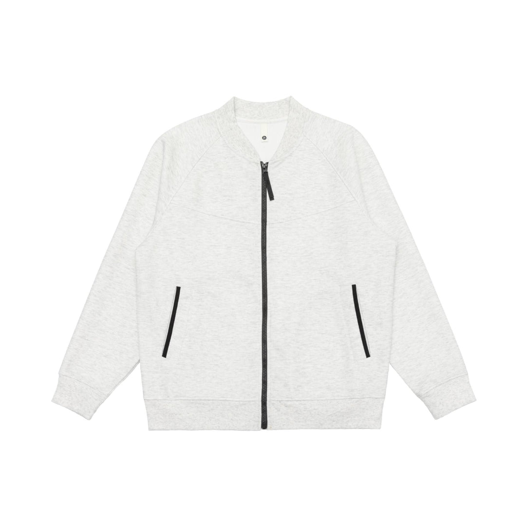 Unisex bomber-style sweat jacket with full-length zipper, raglan sleeves, and contrast trim Mune Fashion