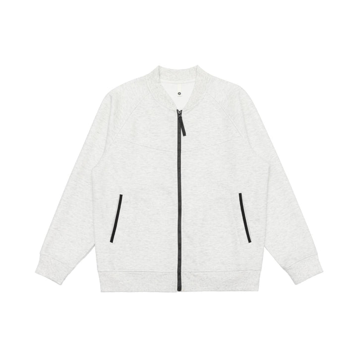 Unisex bomber-style sweat jacket with full-length zipper, raglan sleeves, and contrast trim Mune Fashion