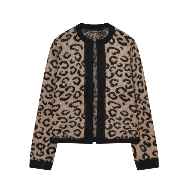 Women's cozy leopard print cardigan with open front, ribbed cuffs and soft mohair effect Mune Fashion