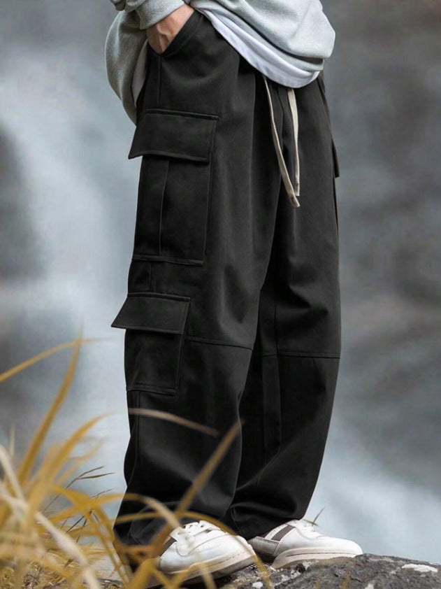 Men's loose cargo pants with multiple pockets, drawstring and reinforced knee areas Mune Fashion