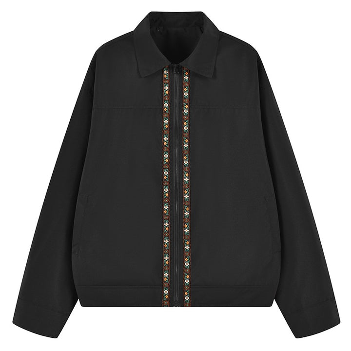 Men's lightweight transition jacket with shirt collar, zipper & embroidered front placket Mune Fashion