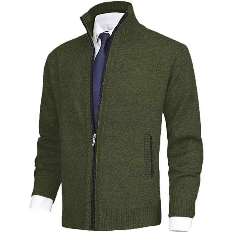 Men's melange knit zip jacket with high stand-up collar, fine texture and concealed side pockets Mune Fashion