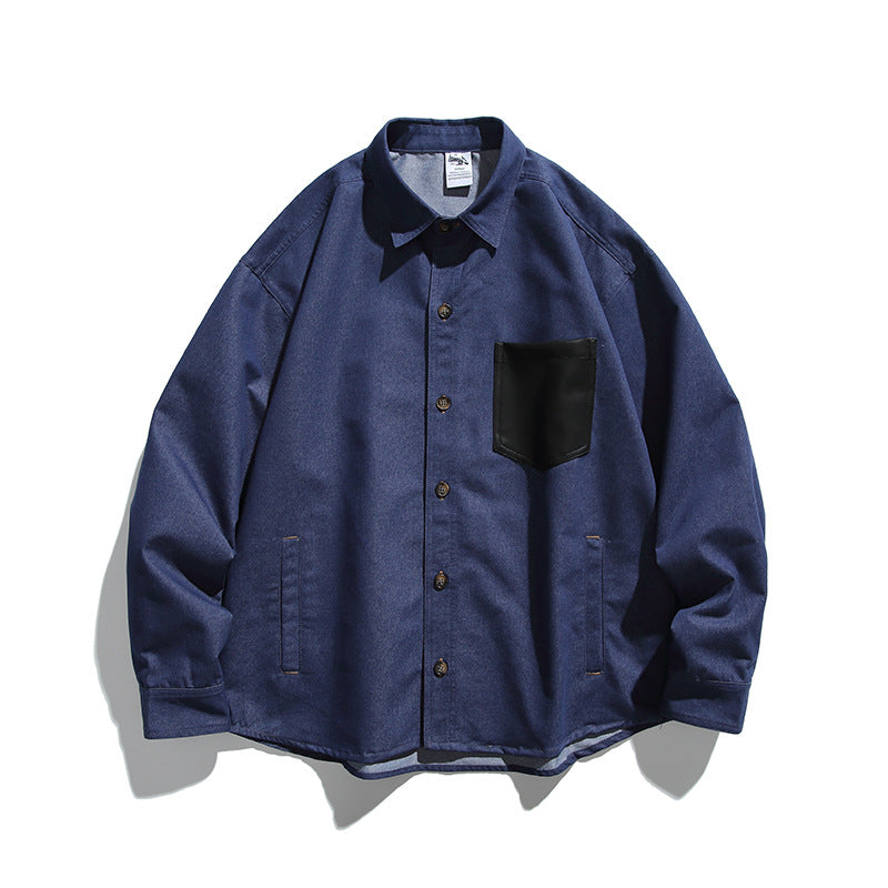 Men's overshirt-jacket in worker look with contrasting leather-look chest pocket Mune Fashion