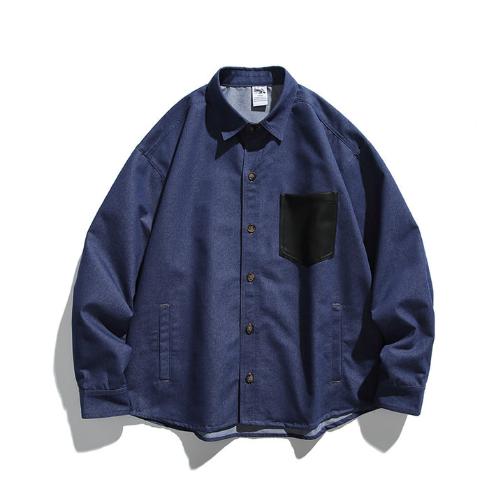 Men's overshirt-jacket in worker look with contrasting leather-look chest pocket Mune Fashion