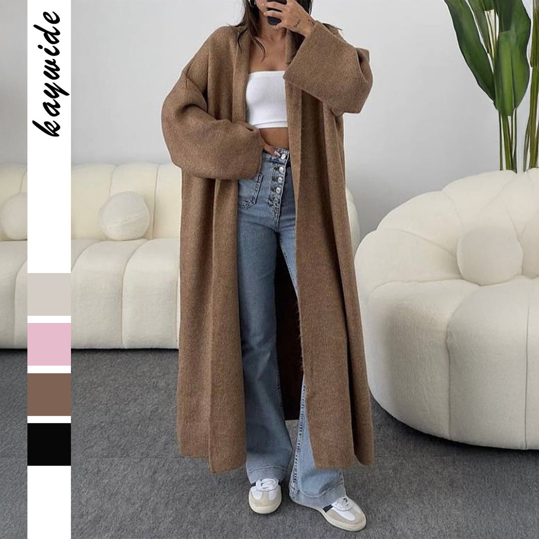 Women's extra-long oversized knit coat with open cut, wide sleeves and kimono collar Mune Fashion
