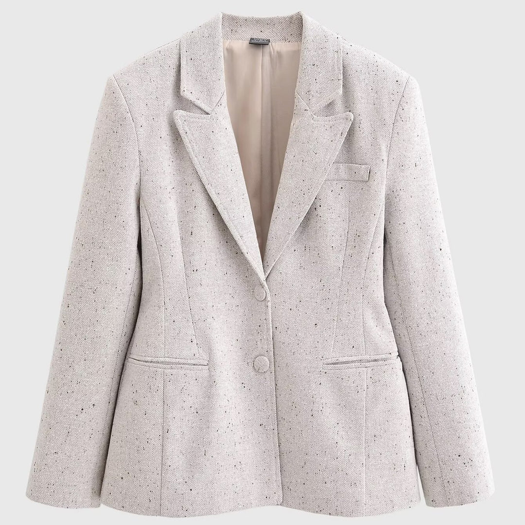 Women Tailored Bouclé Blazer with Princess Seams and Hidden Button Placket Mune Fashion