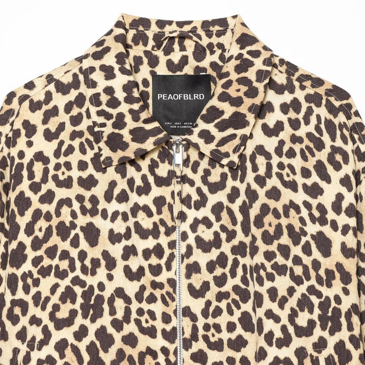 Women's Cropped Bomber Jacket in Oversized Cut with Full Length Zipper and Leopard Print Mune Fashion