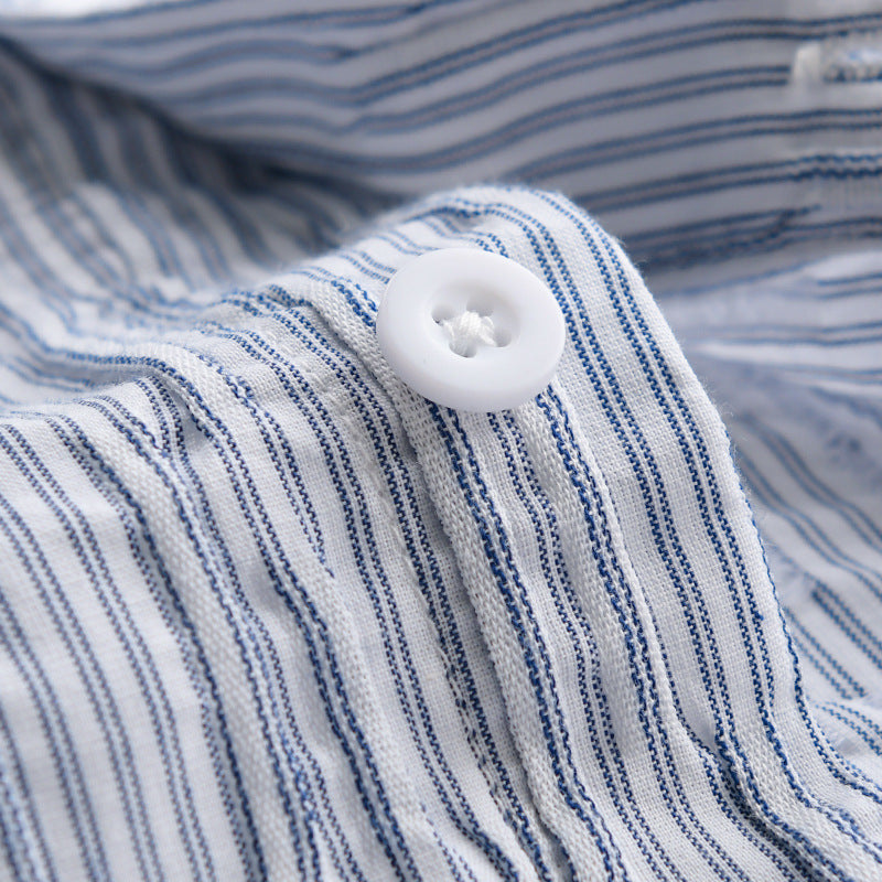 Men Striped Linen Relaxed Shirt with Chest Pocket and Button Placket Mune Fashion