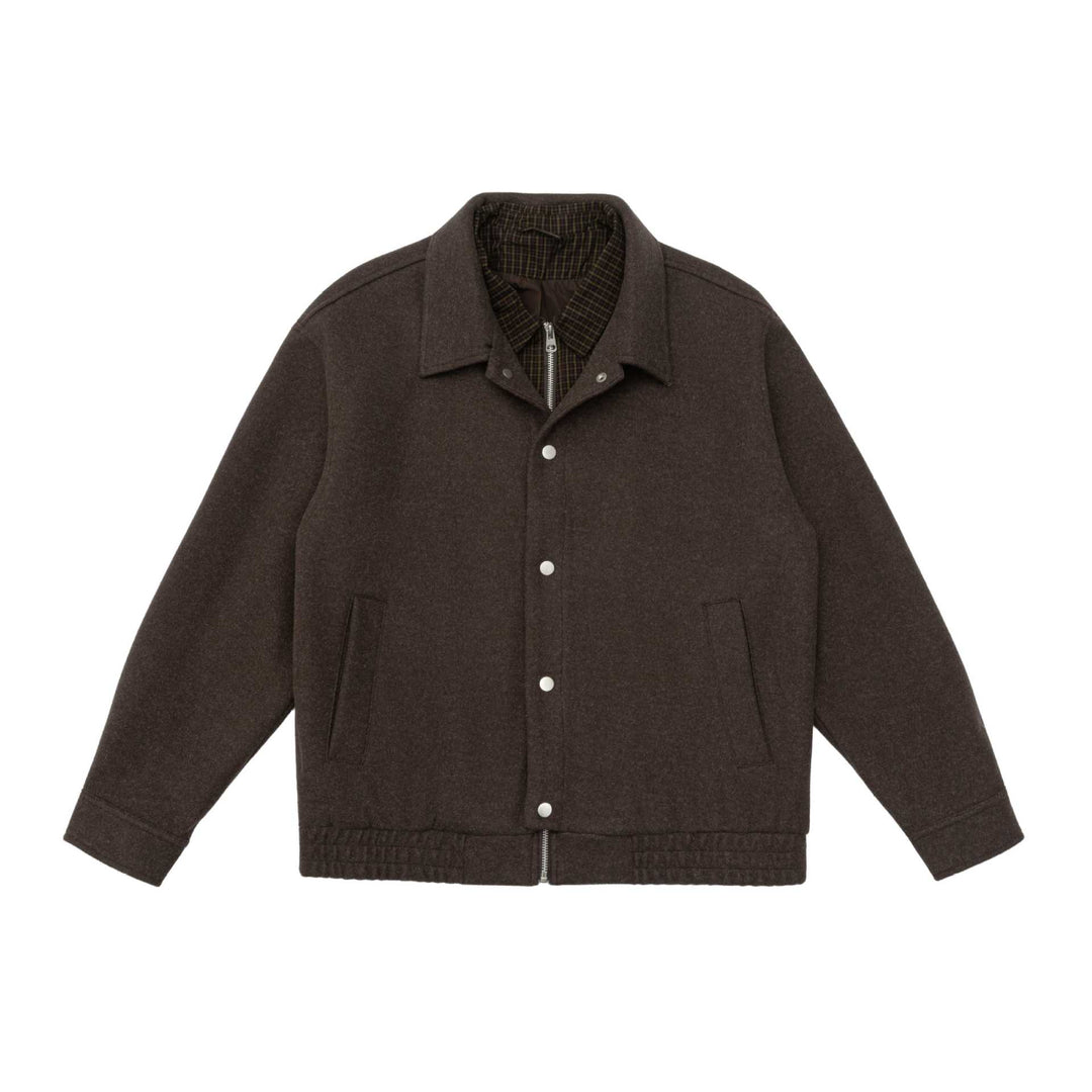 Men's short jacket made of wool blend with checked lined inner vest and snap button placket Mune Fashion