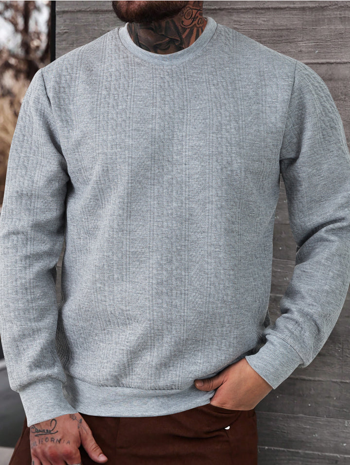 Men's textured round neck sweatshirt with fine waffle structure and ribbed cuffs Mune Fashion