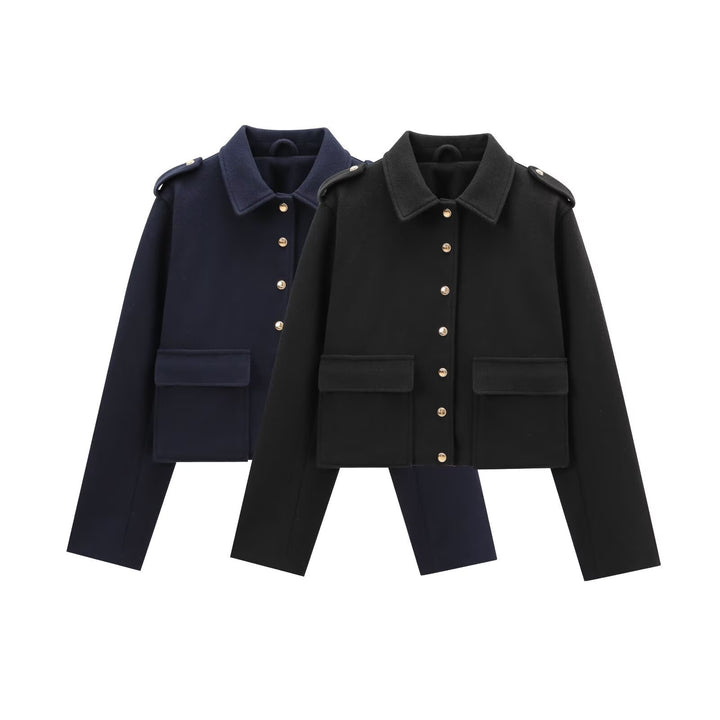 Women's Fashion Short Jacket with Flap Pockets