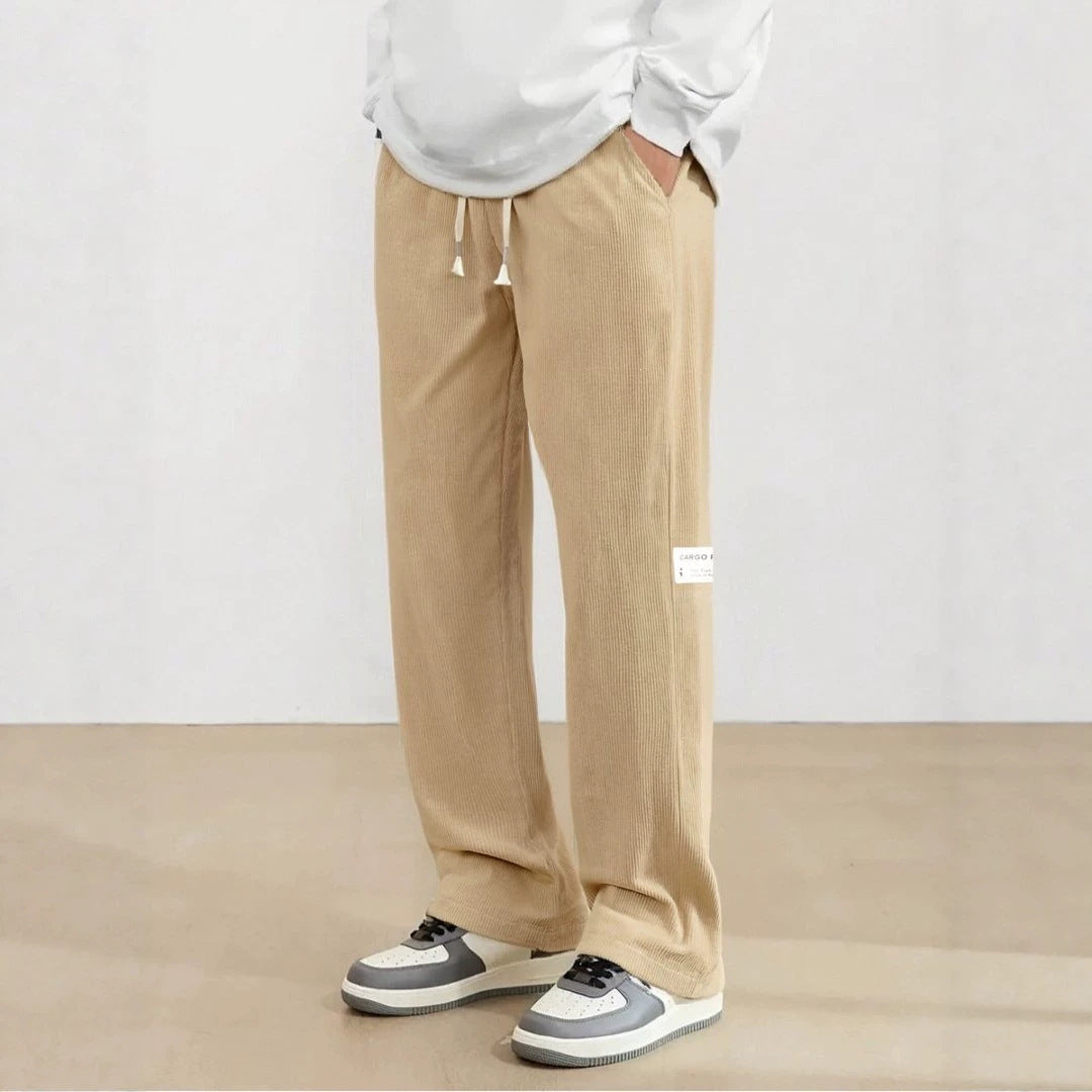 Men's wide cord pants in relaxed fit with drawstring, straight leg & label patch Mune Fashion
