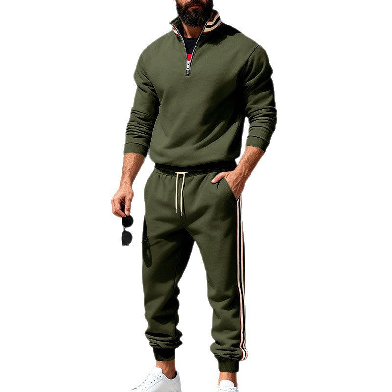 Men's stylish tracksuit set with half-zip, striped side stripes, and tapered jogger pants Mune Fashion