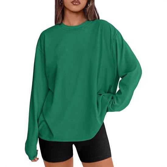 Women's Oversize Sweatshirt with Round Neck and Extended Hem Drune