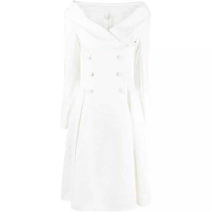 Women's maxi dress in coat look with off-the-shoulder collar and double row Mune Fashion