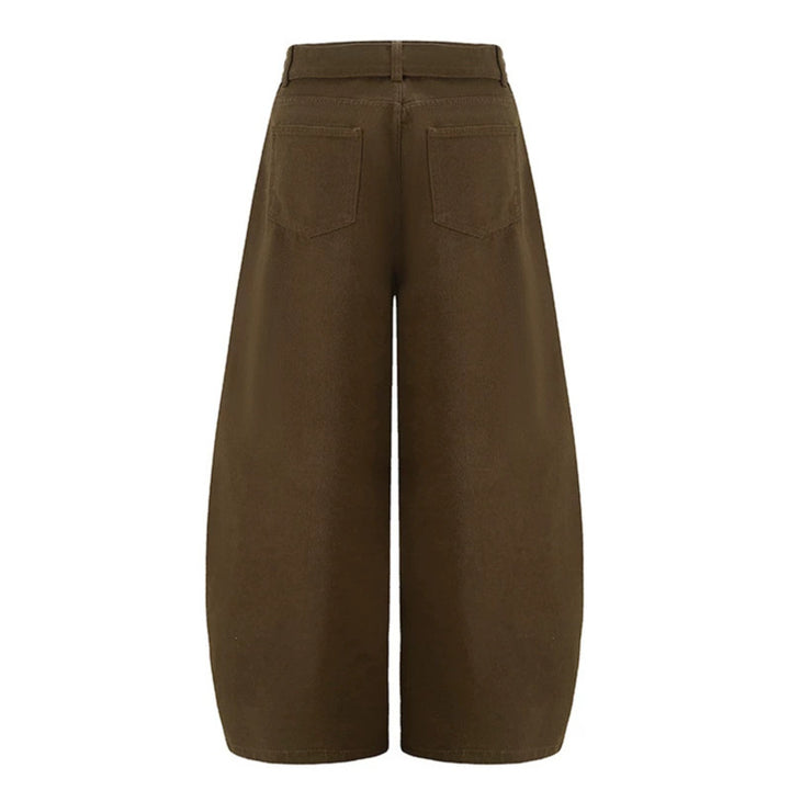 Women's Extra Wide High-Waist Palazzo Pants with Decorative Knee Patch, Tied Belt and Culotte Cut Mune Fashion