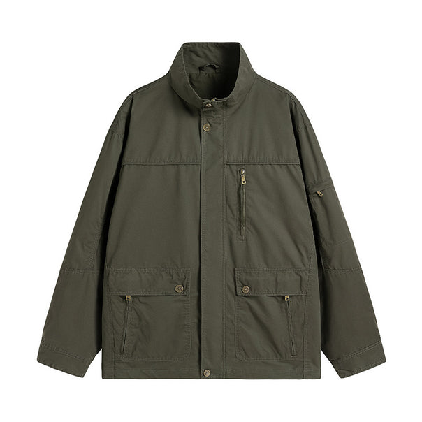 Men's Lightweight Utility Field Jacket with Stand Collar and Multiple Pockets Mune Fashion