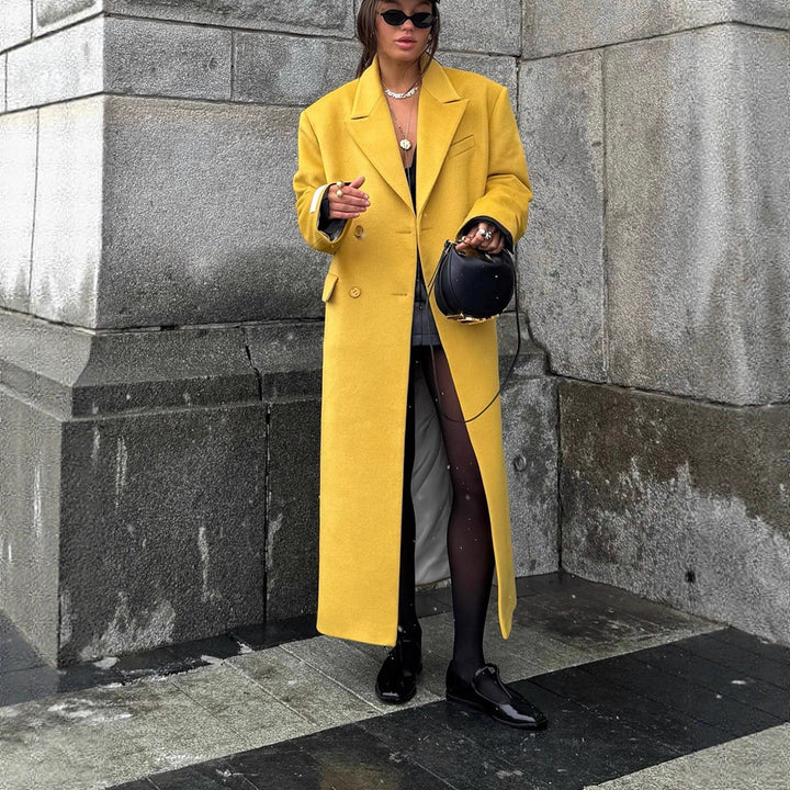 Ladies Oversized Wool Coat with Lapel Collar and Flap Pockets Mune Fashion