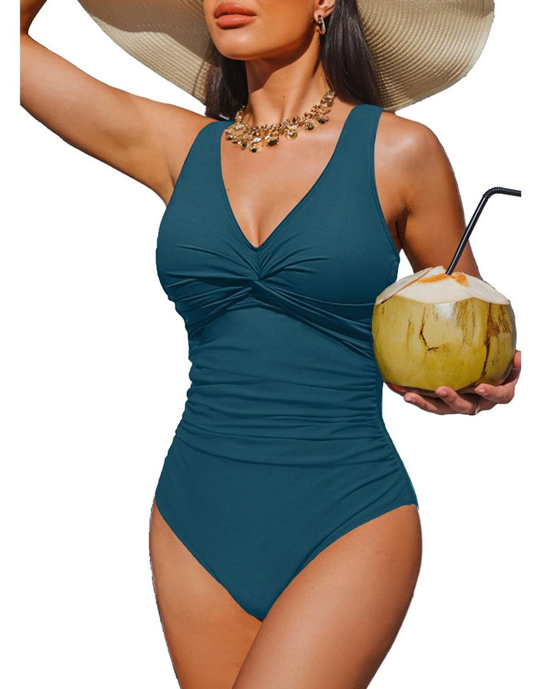Ladies Elegant One-Piece Swimsuit with Fashionable Twist Mune Fashion