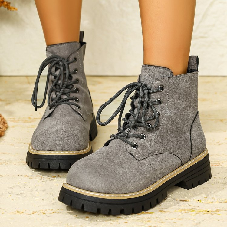 Women's lace-up ankle boots in suede look with warm lining, padded shaft and durable tread sole Mune Fashion