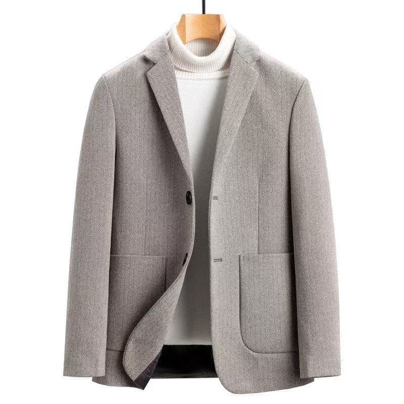 Men's Casual Wool Blend Blazer in Herringbone Pattern with Patch Pockets Mune Fashion
