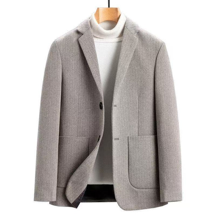 Men's Casual Wool Blend Blazer in Herringbone Pattern with Patch Pockets Mune Fashion