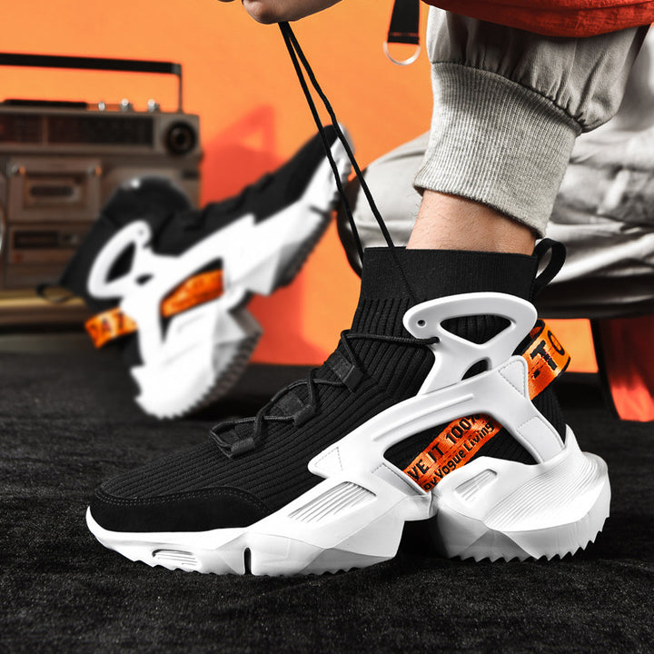 Men's Futuristic High-Top Knitted Sneakers with Exoskeleton Heel Support Mune Fashion