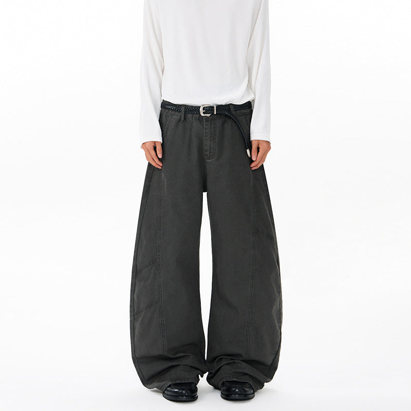 Men's Wide Twill Palazzo Pants with Drop Crotch and Reinforced Seams Mune Fashion