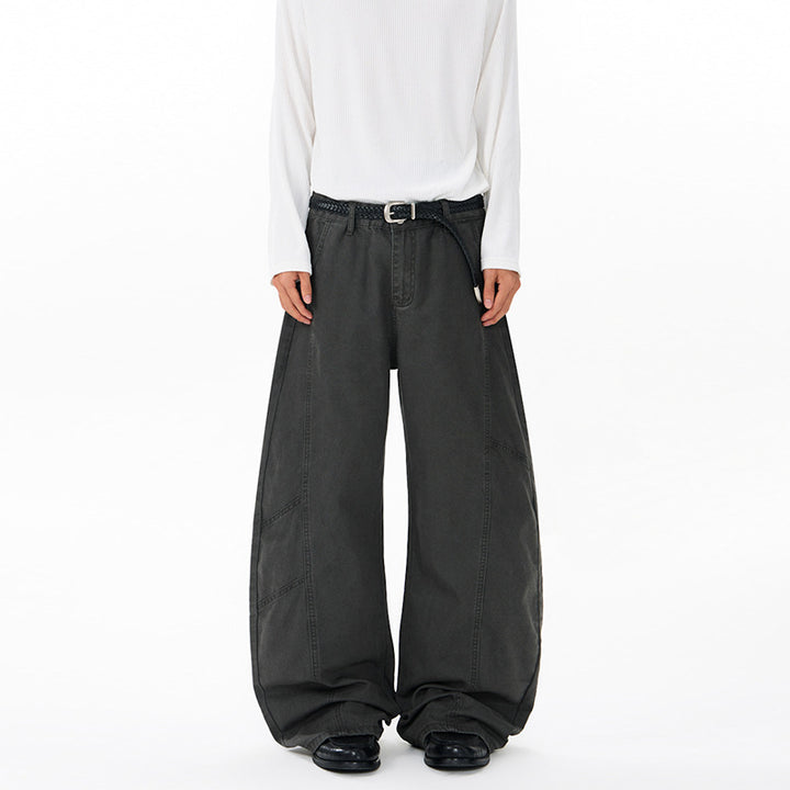 Men's Wide Twill Palazzo Pants with Drop Crotch and Reinforced Seams Mune Fashion