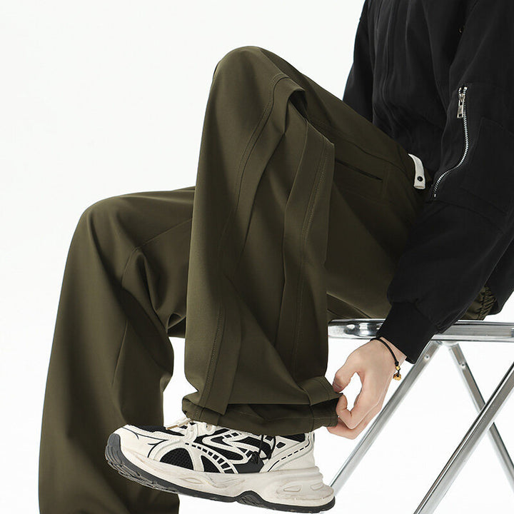 Men's Wide-Leg Lounge Pants made of Satin Blend with Drawstring and Extended Hem Mune Fashion