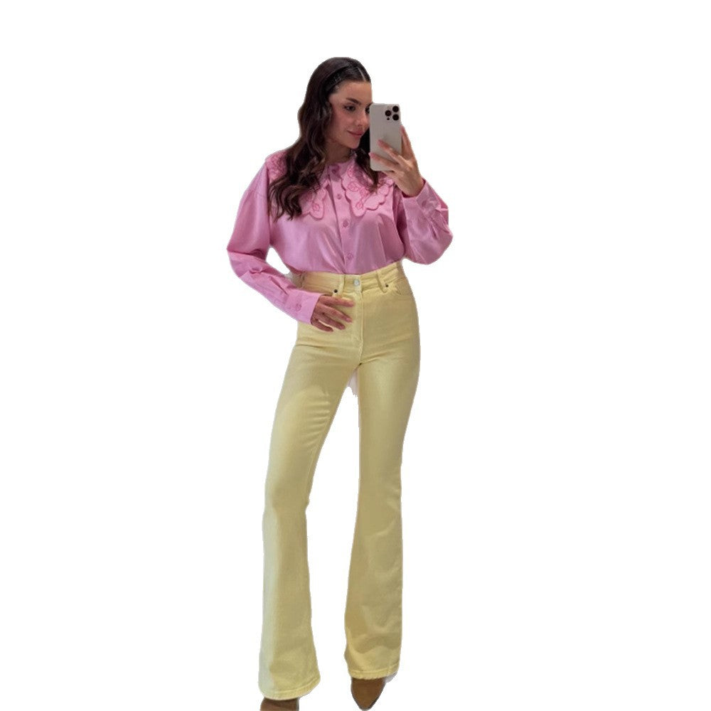 Women's blouse with oversized embroidered lace collar, balloon sleeves & boxy silhouette Mune Fashion