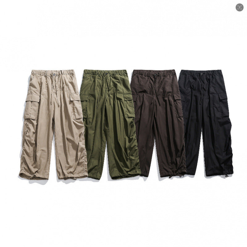 Unisex Wide Utility Cargo Pants with Drawstring Waistband, Multifunctional Pockets and Hem Cord Mune Fashion