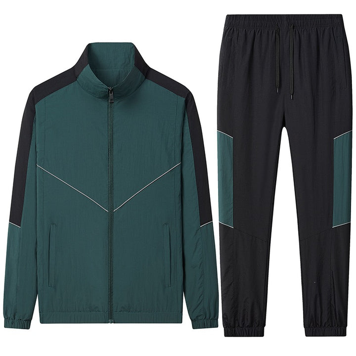 Men's Two-Piece Breathable Nylon Training Set with Stand-Up Collar and Contrast Panels Mune Fashion