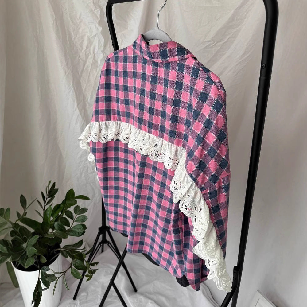 Women's Oversized Checked Flannel Shirt Jacket with Loose Fit Mune Fashion