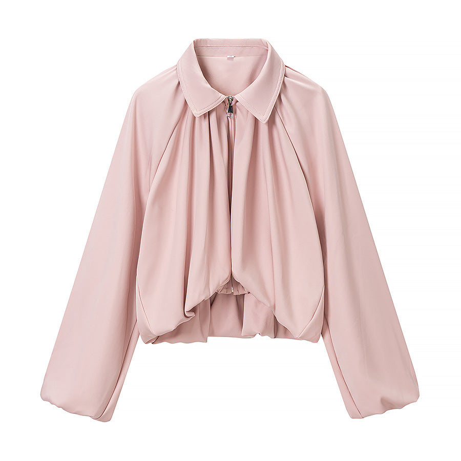 Women's short cape with voluminous sleeves, zipper and gathered hem Mune Fashion