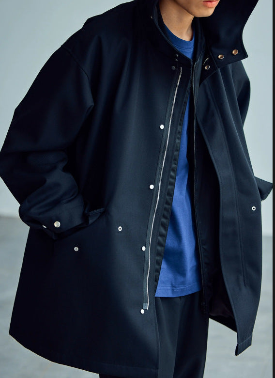 Men's Loose-Fitting Water-Repellent Parka with Snap Closure and Hood Mune Fashion