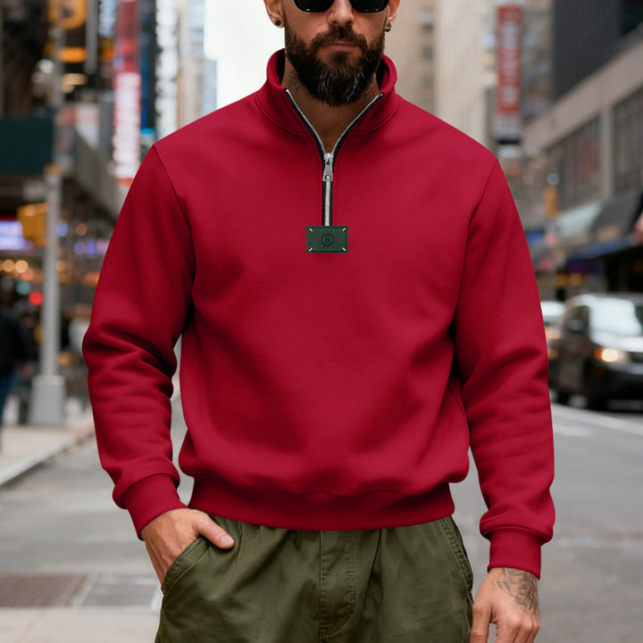 Men's high-collared quarter-zip sweatshirt made of heavy cotton fleece with stand-up collar Mune Fashion