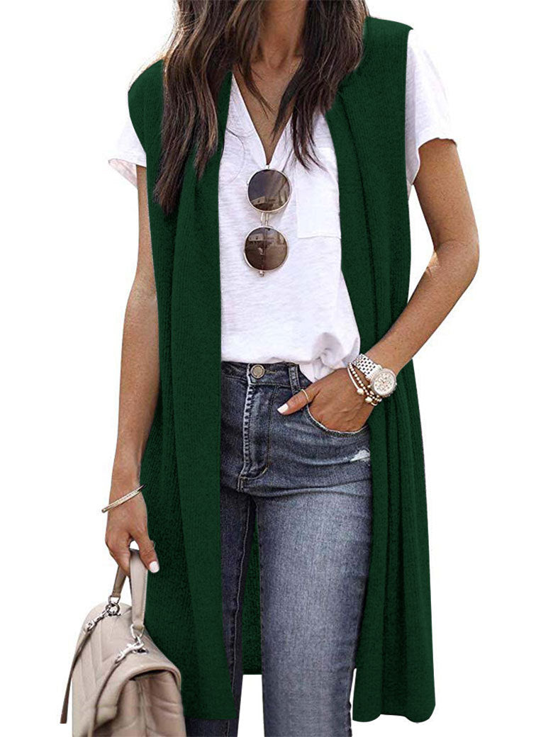 Women’s knit vest in a casual oversized design with open fronts and short sleeve length Mune Fashion