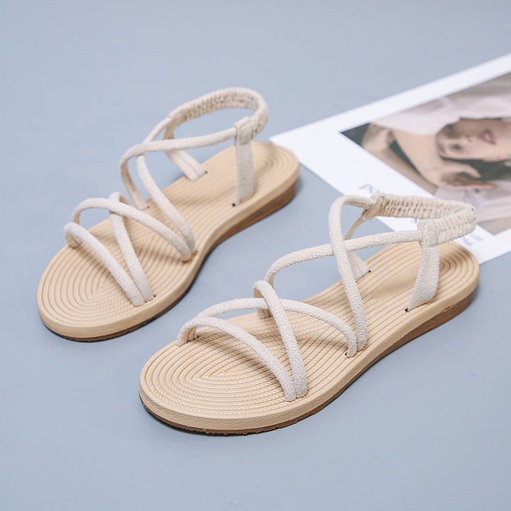Women Braided Strappy Sandals with Elastic Heel Strap and Padded Footbed Mune Fashion