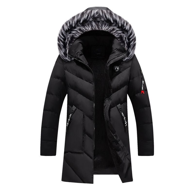 Men's Long Thermal Parka with Faux Fur Hood, Chevron Quilting and Fleece Lining Mune Fashion