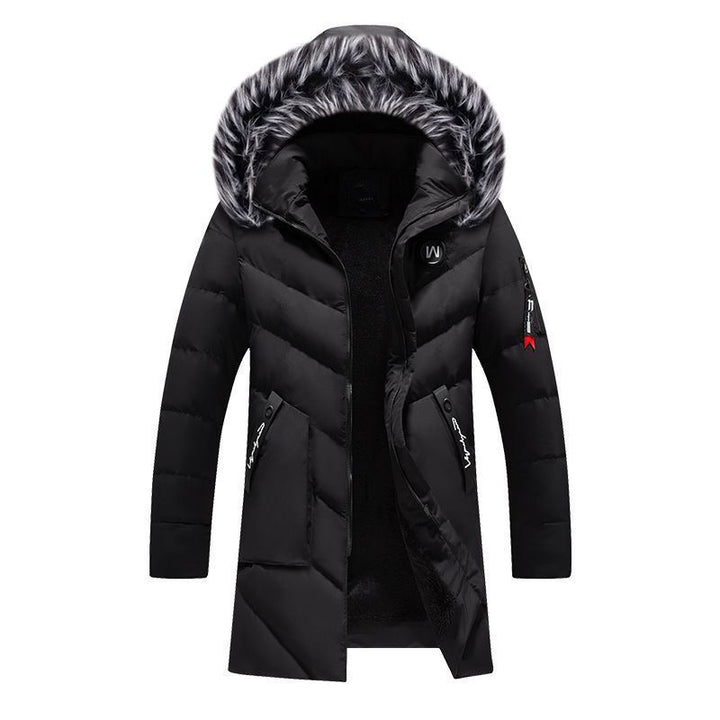 Men's Long Thermal Parka with Faux Fur Hood, Chevron Quilting and Fleece Lining Mune Fashion