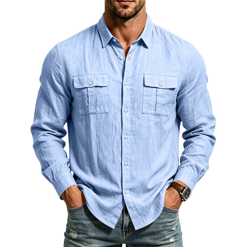 Men's linen shirt with chest pockets and casual overshirt Mune Fashion