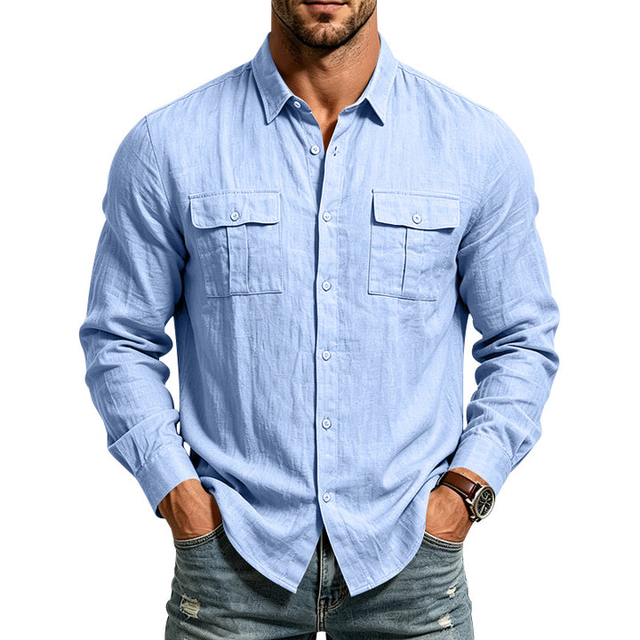 Men's linen shirt with chest pockets and casual overshirt Mune Fashion