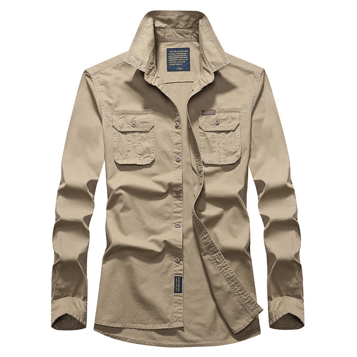 Men's Cotton Utility Shirt with Chest Flap Pockets, Reinforced Construction and Classic Shirt Collar Mune Fashion